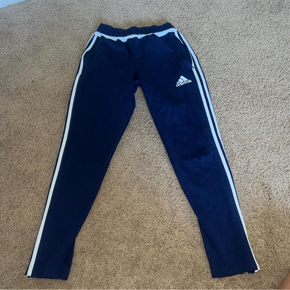 Adidas Women’s Dark Blue Pants with White Stripes Size Small